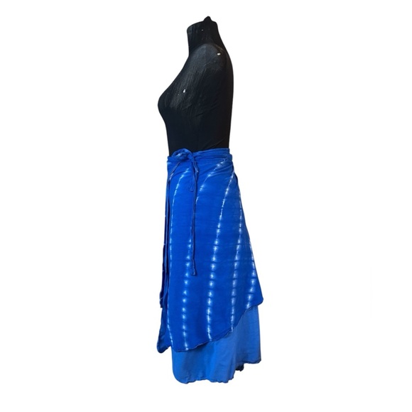 Y2K Royal Blue Tie Dye Handmade Rayon Wrap Skirt - Picture 3 of 9
